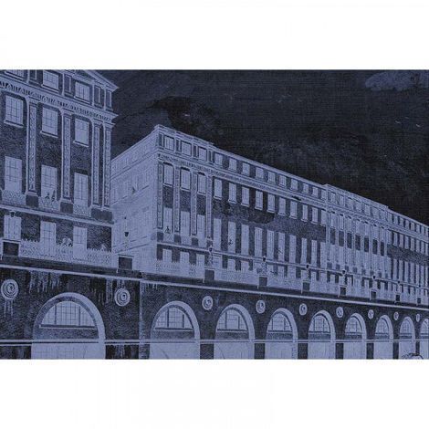 Papier peint panoramique architecture vintage noir & bleu Tapisserie panoramique bureau noir & bleu Papier peint panoramique motif bâtiment ancien (1/3)