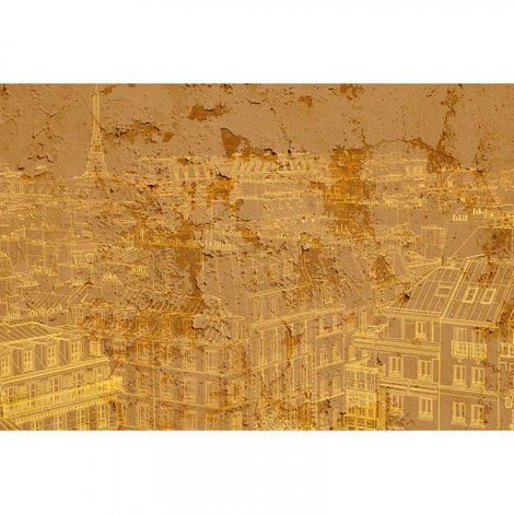 Papier peint panoramique Paris jaune pour salon Tapisserie panoramique Paris fond effet béton Papier peint panoramique ville pour couloir (1/3)