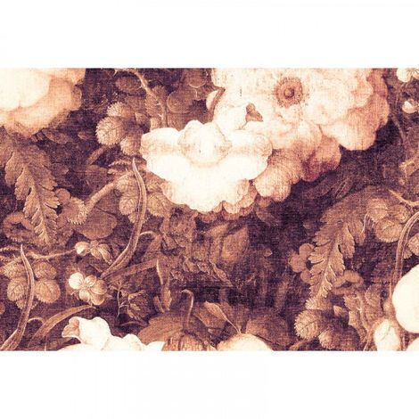 Papier peint panoramique floral vintage marron Tapisserie panoramique vintage motif fleur Papier peint panoramique fleuri cage d'escalier (1/3)
