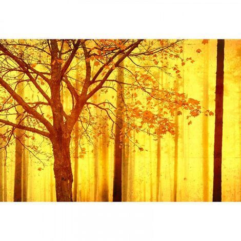Papier peint panoramique salon arbre jaune Tapisserie panoramique jaune nature idéal chambre Papier peint panoramique forêt pour couloir (1/3)
