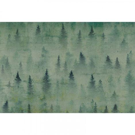 Papier peint panoramique aquarelle vert Tapisserie panoramique verte forêt de sapins pour chambre Papier peint panoramique arbre idéal salon (1/3)