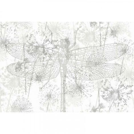 Papier peint panoramique nature noir et blanc Tapisserie panoramique idéale pour salon Papier peint panoramique motif libellule (1/3)