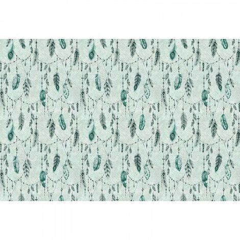 Papier peint panoramique ethnique vert Tapisserie panoramique vert chambre ado motif plume Papier peint panoramique plume idéal couloir (1/3)