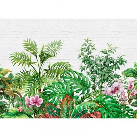 Papier peint panoramique floral original Tapisserie panoramique tropicale pour chambre Papier peint panoramique design idéal pour salon (1/4)