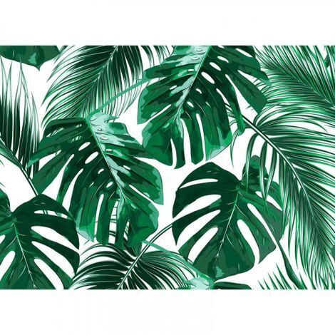 Papier peint panoramique vert et blanc original Tapisserie panoramique nature pour chambre Papier peint panoramique tropical design (1/4)