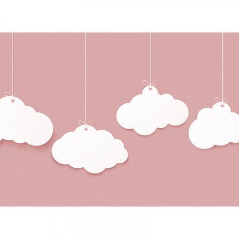 Papier peint panoramique idéal pour chambre fille Tapisserie panoramique enfant original Papier peint panoramique rose motif nuage (1/4)