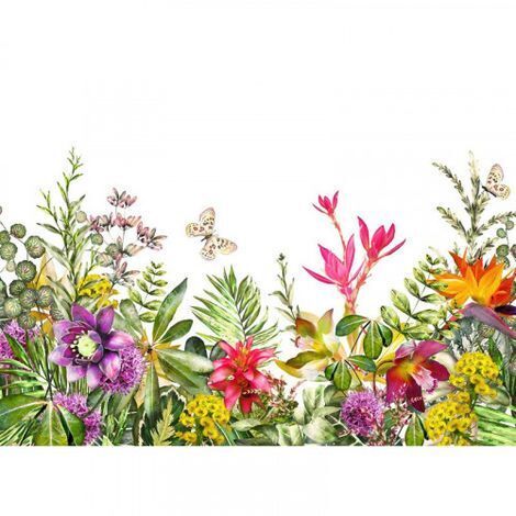 Papier peint panoramique floral idéal chambre Tapisserie panoramique fleurie avec papillons Papier peint panoramique multicolore cuisine (1/4)