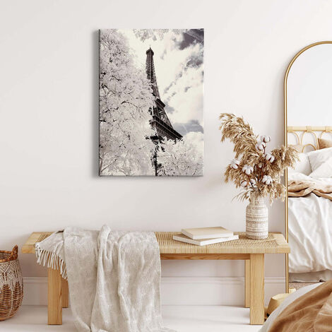 Tableau Paris moderne idéal salon | Tableau printemps tour Eiffel pour  bureau | Tableau sur toile gris & blanc pour chambre adulte - 0,5 x 0,7 m