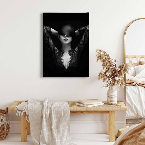 Tableau noir & blanc moderne pour salon, Tableau design portrait de femme  pour couloir