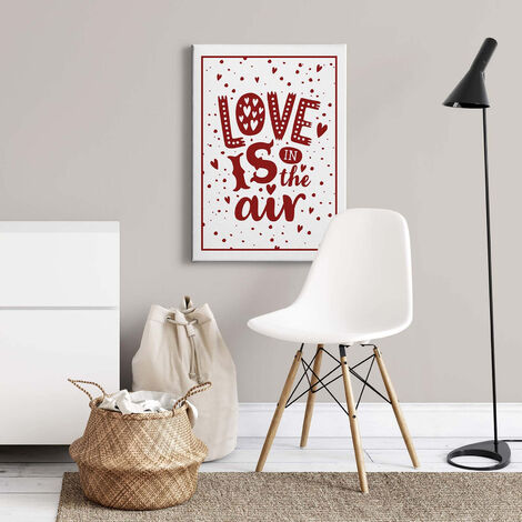 Tableau amour rouge & blanc chambre ado | Tableau message l'amour est dans  l'air pour chambre fille | Tableau sur toile couloir - 0,5 x 0,7 m