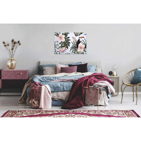 Décoration murale design : Fleur d'hibiscus & Feuillage tropical, Vert &  Gris, L, 80 cm