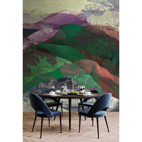 Papier peint panoramique abstrait à motif paysage Tapisserie panoramique design vallée cachée multicolore Papier peint panoramique salon & couloir (1/3)