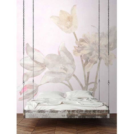 Papier peint panoramique floral vintage Tapisserie panoramique salon motif fleur rose & beige Papier peint panoramique pour cage d'escalier (1/3)