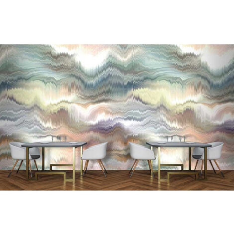 Papier peint panoramique couloir & angle de mur Tapisserie panoramique multicolore vague vintage tendance Papier peint panoramique abstrait design (1/3)