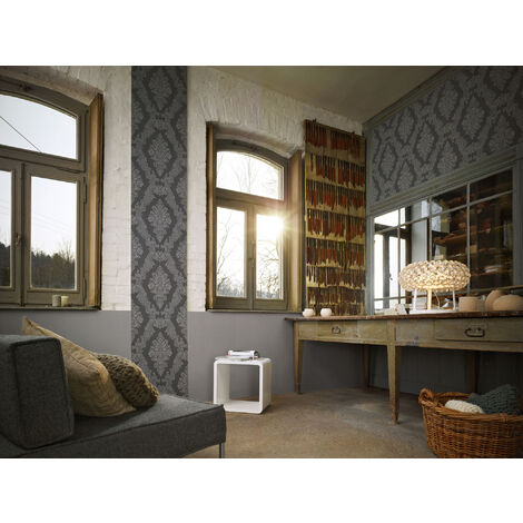 Papier peint design tendance gris anthracite & or, Tapisserie à motifs  ondulation moderne chambre adulte