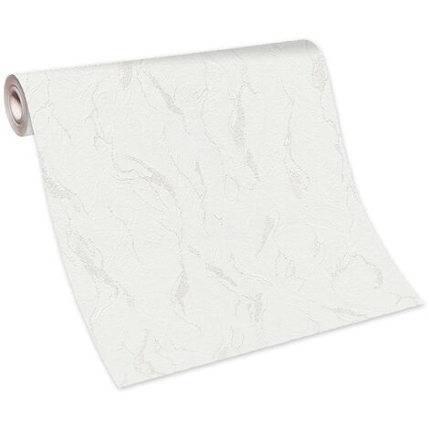 Papier peint blanc marbré salon & couloir | Tapisserie blanche crème avec marbrures chambre | Papier peint clair classique intissé (1/5)