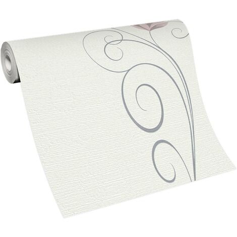 Papier peint motif floral romantique rose & gris | Tapisserie fleurie beige & rose idéale salon | Papier peint intissé chambre fille