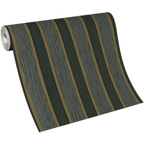 Papier peint chic rayures gris & or | Tapisserie élégante à rayures noire & doré chambre adulte | Papier peint intissé élégant doré