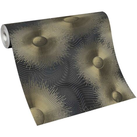 Papier peint doré & gris anthracite chic pour salon | Tapisserie grise & or moderne chambre adulte | Papier peint intissé motif tendance (1/4)