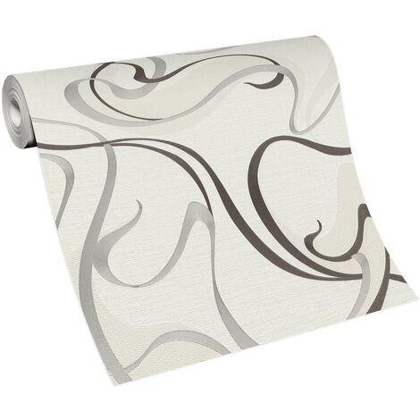 Papier peint moderne beige & gris motifs ondulés | Tapisserie beige & grise à motifs pour salon | Papier peint intissé idéal couloir (1/5)