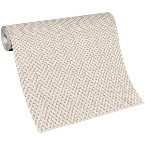 Papier peint moderne crème motif cannage chevron – Tapisserie intissée beige pour salle de bain et salon – Résistant à l'humidité – Bricoflor