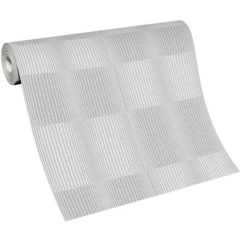 Papier peint retro à rayures pour chambre d'adulte | Tapisserie grise idéale pour salon | Papier peint à motif tendance pour bureau (1/3)