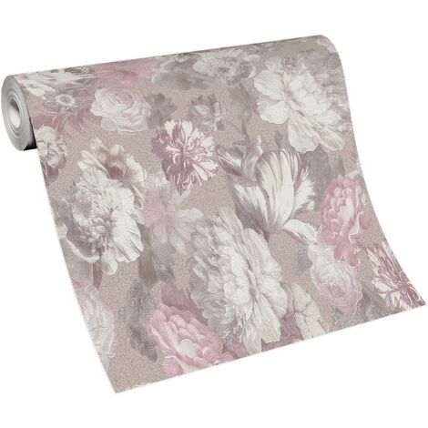 Papier peint intissé fleuri vintage – Tapisserie motif floral rose et blanche – Résistant à l'humidité pour salle de bain et cuisine – Bricoflor