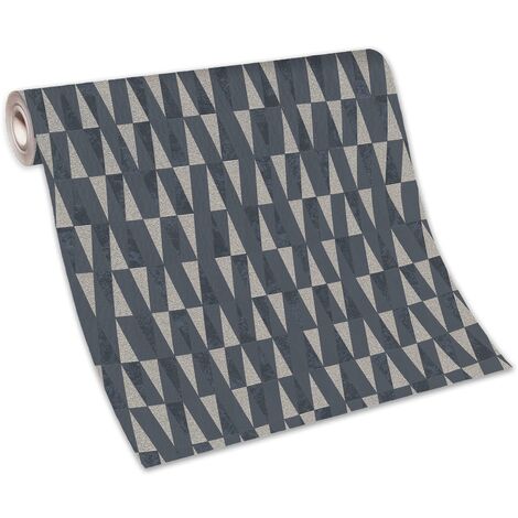 Papier peint chic triangle anthracite & or | Tapisserie moderne géométrique anthracite | Papier peint intissé motif géométrique salon (1/5)