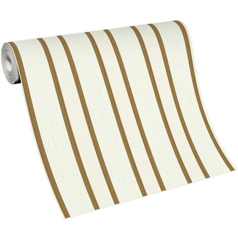 Papier peint rayures blanc crème & or | Tapisserie rayures chic pour chambre adulte | Papier peint intissé rayé élégant pour salon (1/4)