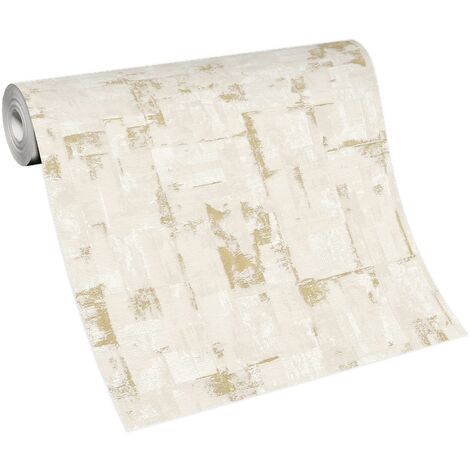 Papier peint graphique beige crème pour salon | Tapisserie beige crème tendance chambre & bureau | Papier peint intissé couloir (1/3)