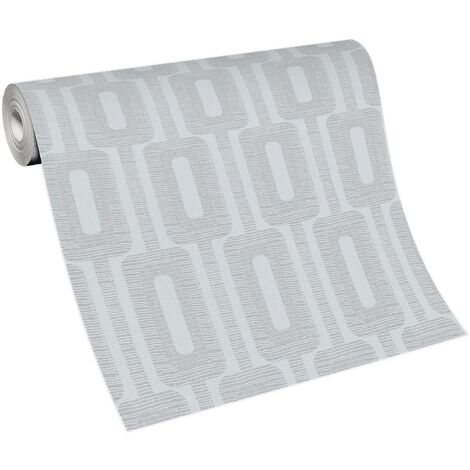 Papier peint moderne gris & blanc idéal chambre Tapisserie à motif style art déco Papier peint rétro gris clair à motif géométrique (1/3)