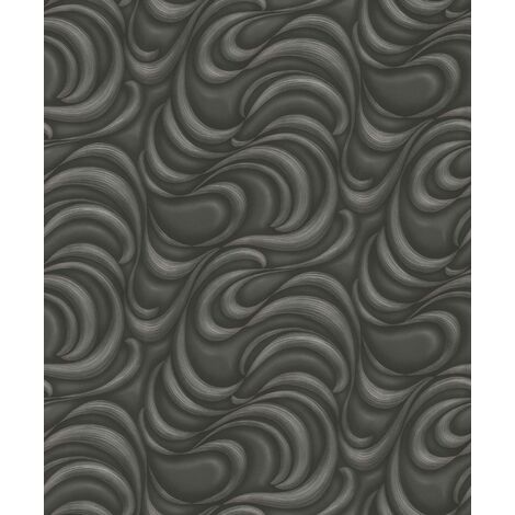 Papier peint moderne graphique noir idéal chambre Tapisserie tendance noire pour salon & couloir Papier peint intissé salle à manger (1/5)
