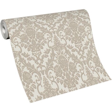 Papier peint baroque beige et blanc – Tapisserie à motif fleuri vintage – Papier peint floral rétro pour salle à manger – Bricoflor