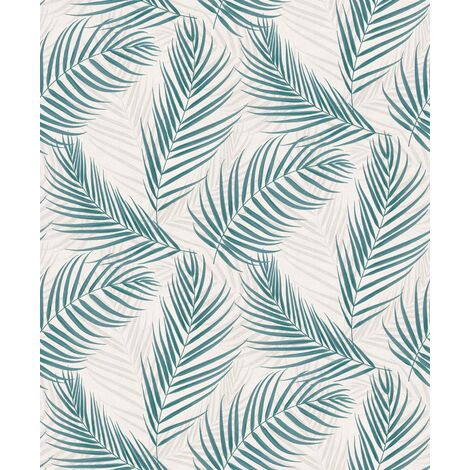 Papier peint motif feuile blanc & vert salle de bain Tapisserie tropicale motif feuille chambre adulte Papier peint intissé exotique salon (1/5)