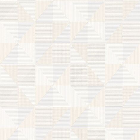 BRICOFLOR Papier Peint blanche à motif géométrique Papier peint géométrique crème et blanc Tapisserie intissée pour salon, chambre & plus (1/5)