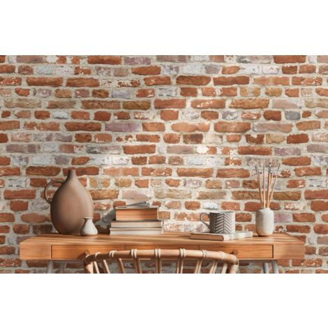 Papier peint à motif brique rouge et beige 53cm x 10,05m – Raccord sauté 32cm – Intissé facile à poser – 388291 – A.S. Creations - AS-388291