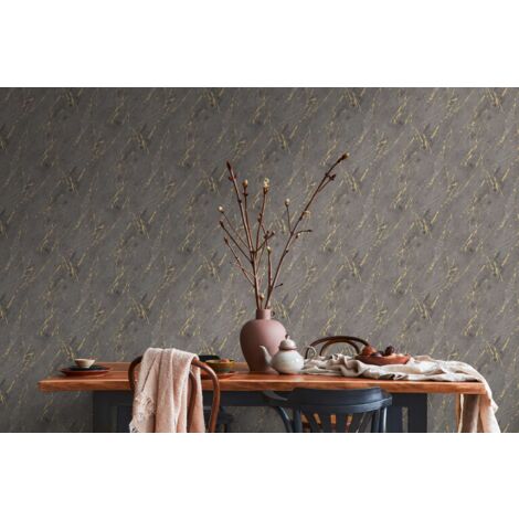 Papier peint marbré gris et or Papier peint effet marbre 3D Papier peint intissé Idéal pour couloir