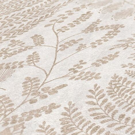 Papier peint intissé moderne beige à motif fougère – Effet métallisé – Lessivable et strippable – Dimensions 53 cm x 10,05 m – A.S. Creations