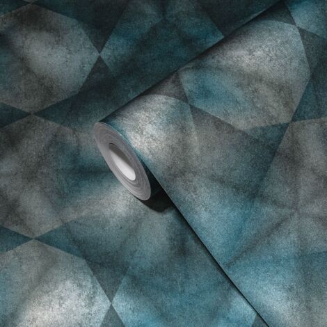 Papier peint géométrique gris et bleu Tapisserie illusion effet optique Papier peint graphique abstrait idéal pour chambre (1/5)