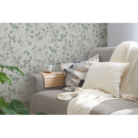 Papier peint à motif fleurs bleu, blanc et gris – 53 cm x 10,05 m – Tissu non tissé – Amovible à sec et lessivable – A.S. Creations