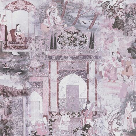 Papier peint intissé rose pâle Tapisserie à dessins style oriental Papier peint nature jardin fleuri oriental idéal pour chambre (1/4)