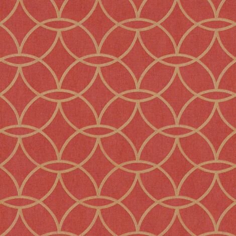 Papier peint graphique rouge et doré Tapisserie géométrique cercles et losanges Papier peint élégant idéal pour salon (1/4)