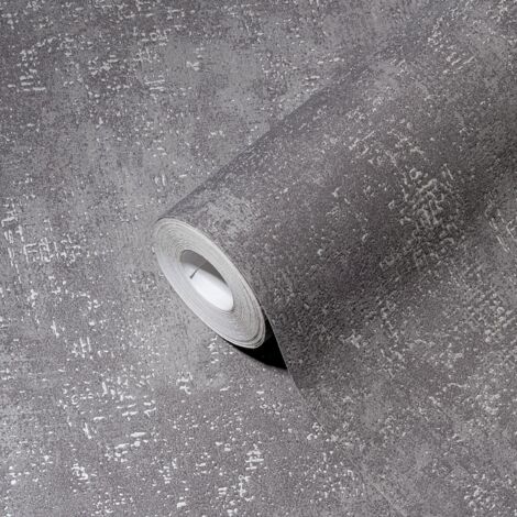 Papier peint industriel en gris foncé Papier peint intissé moderne aspect béton avec effet métallique en argent