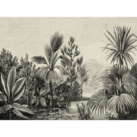 Papier peint vinyle intissé contemporain – Motif jungle noir et blanc – Lessivable et brossable – Dimensions 3,71m x 2,80m – A.S. Creations (1/5)