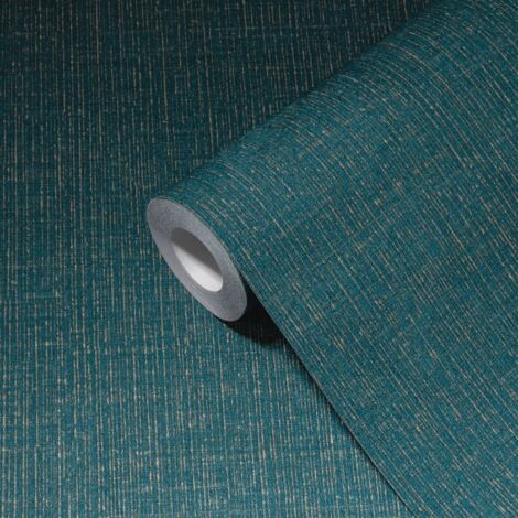 Papier peint intissé bleu pétrole Tapisserie texturée effet textile gaufrage Papier peint effet métallique idéal pour couloir (1/5)