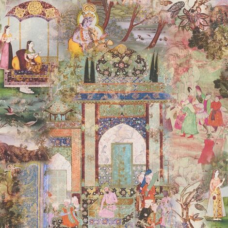 Papier peint intissé multicolore Tapisserie à dessins style oriental Papier peint nature jardin fleuri oriental idéal pour couloir (1/4)