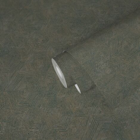 Papier peint géométrique 3D vert gris Tapisserie graphique moderne à lignes Papier peint motif hexagonal idéal chambre (1/5)