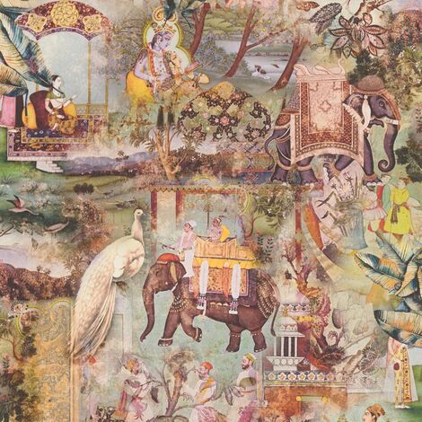 Papier peint intissé gris lila Tapisserie à dessins style oriental Papier peint nature jardin fleuri oriental idéal pour salon (1/4)