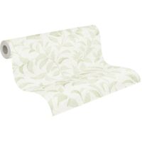 Papier peint floral sur fond blanc Tapisserie à feuillage vert Papier peint végétal style cottage campagne idéal pour salon