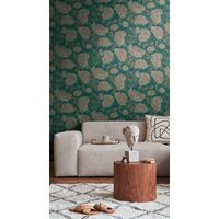 Papier peint intissé floral turquoise et brun Tapisserie à fleurs style vintage Papier peint élégant résistant et lavable idéal pour chambre